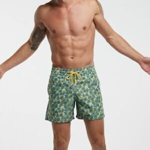 Le Club Men Palm Leaf Print Swim Shorts Elastic Waistband SZ XXL Multicolor NWT